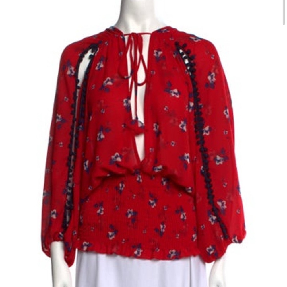 MISA Los Angeles Floral Print Crew Neck Blouse
